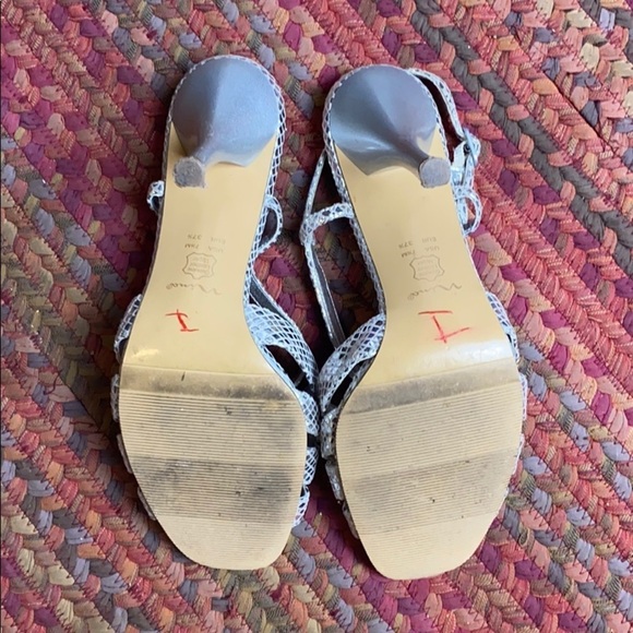 SILVER SNAKESKIN STRAPPY METALLIC STILETTO HEELS - Picture 2 of 4